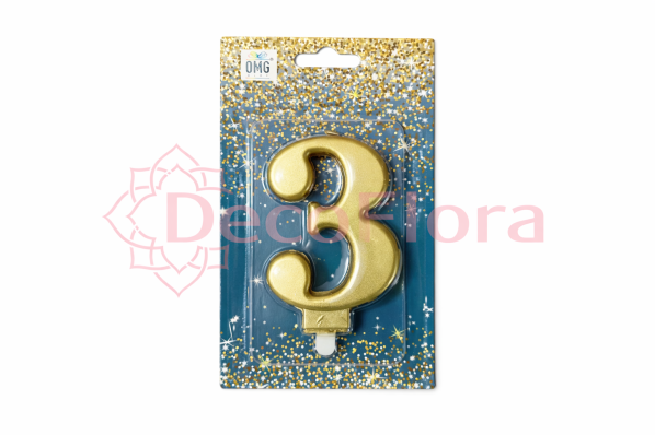 Свеча Цифра 3 Золотая 8см