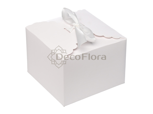 Коробка сборная 14*14*10см квадрат с атласной лентой белая