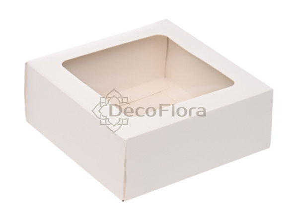 Коробка сборная с окошком 13*13*5см квадрат белая