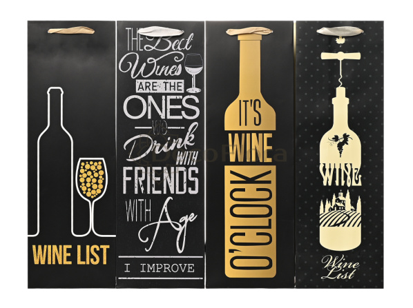 Пакет подарочный 12х36х9 см Wine Time черный,синий
