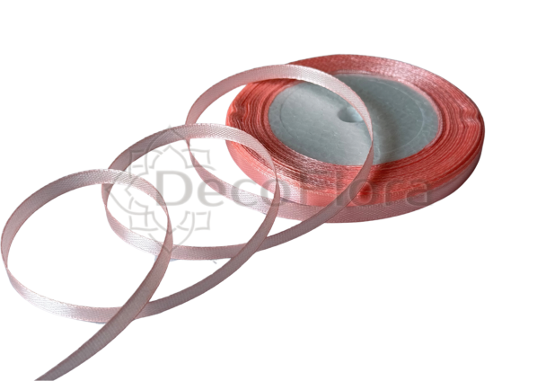 Лента атласная 0,6cm*25ярд - 066 - розово-персиковая