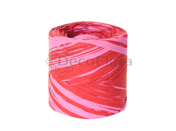 Рафия 1см*200м красная с розовым