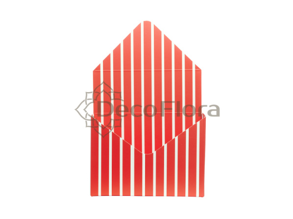 Коробка-конверт для цветов 20*8*30см красное в белую полоску