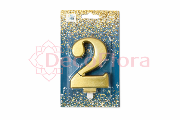 Свеча Цифра 2 Золотая 8см