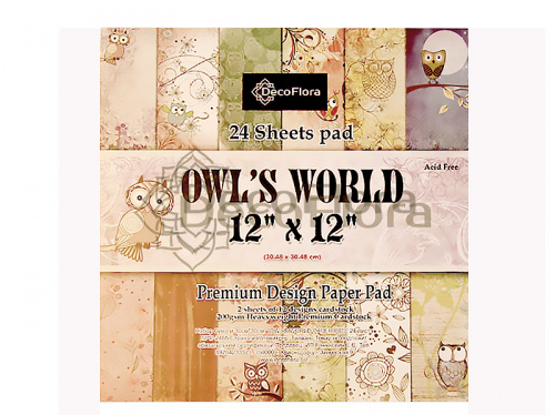 Набор бумаги 30см*30см "OWL'S WORLD PAPER PAD" 24 листа 200г/м2 