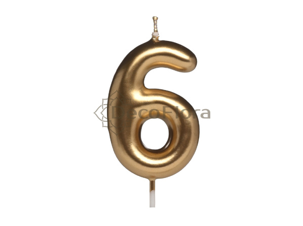 Свеча Цифра 6 Золотая 6см 