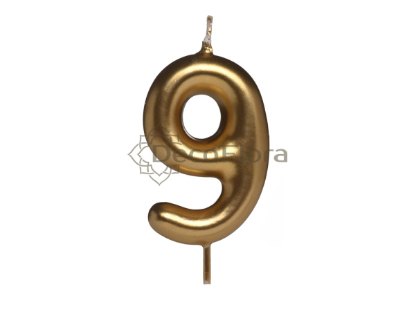 Свеча Цифра 9 Золотая 6см 